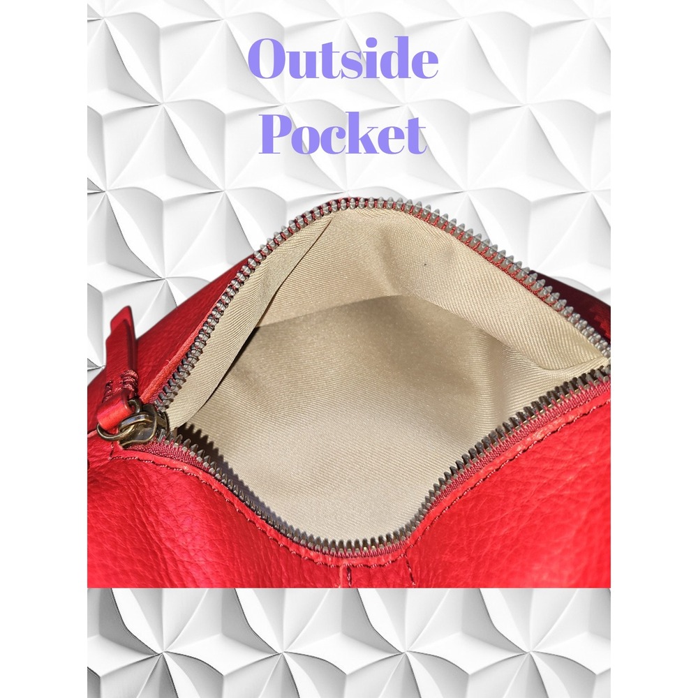 American Leather Co Red Pebbled Leather Crossbody Bag with Chain Detail - Picture 5 of 8